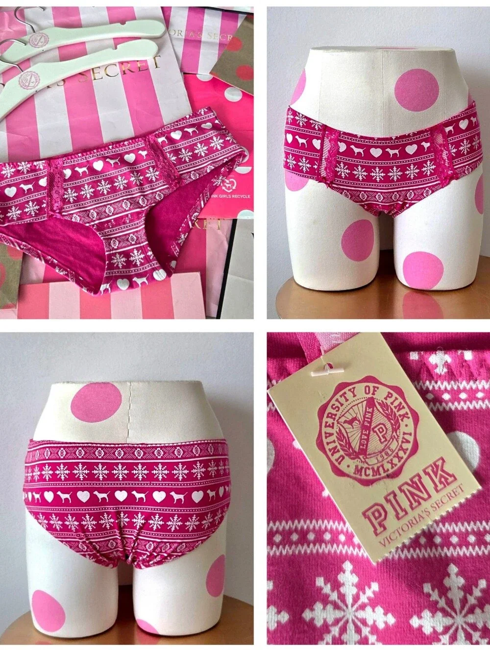Victoria's Secret PINK VTG Y2K Low Rise Lace Holiday Fair Isle Hipster Panty NWT